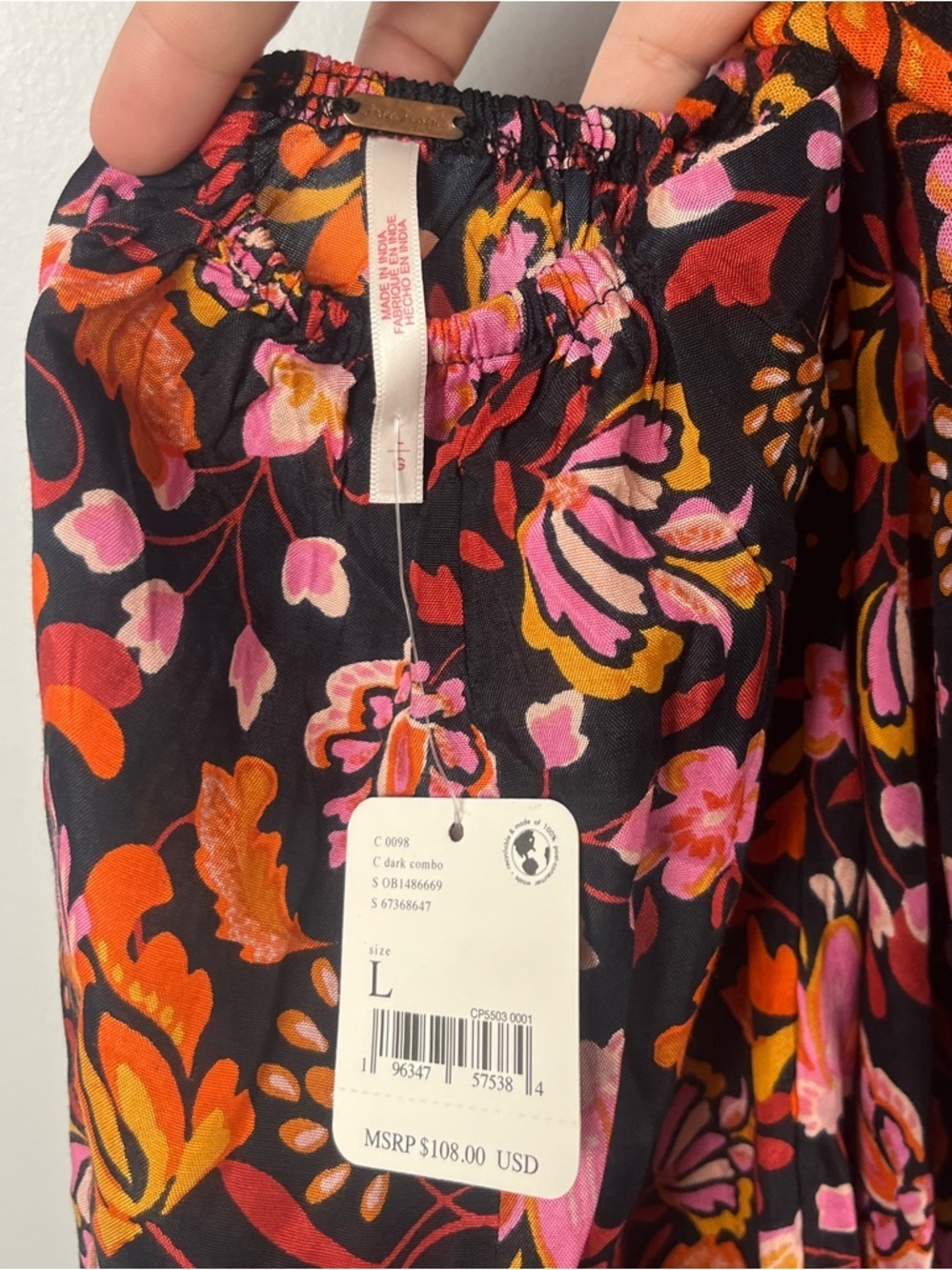 New Free People Women's Black Pixie Cross Back Floral Print Tunic Top Size large - Picture 6 of 12